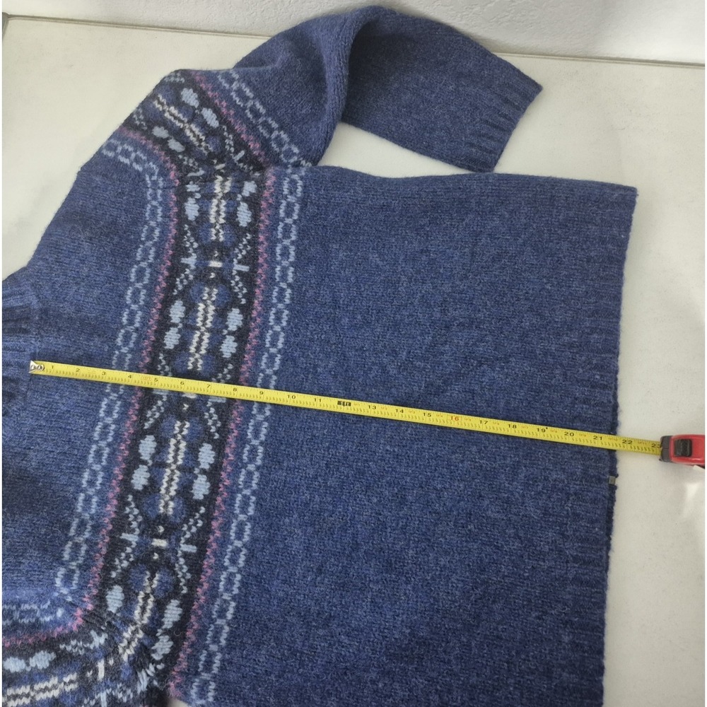 Talbots Sweater Womens M Blue Fair Isle‎ 100% Wool Cardigan Full Zip Vintage - Picture 6 of 8